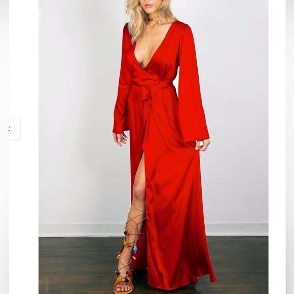 Revolve SOAH Delilah Wrap Maxi Dress Silk Coral Red XS / Small - Picture 3 of 11